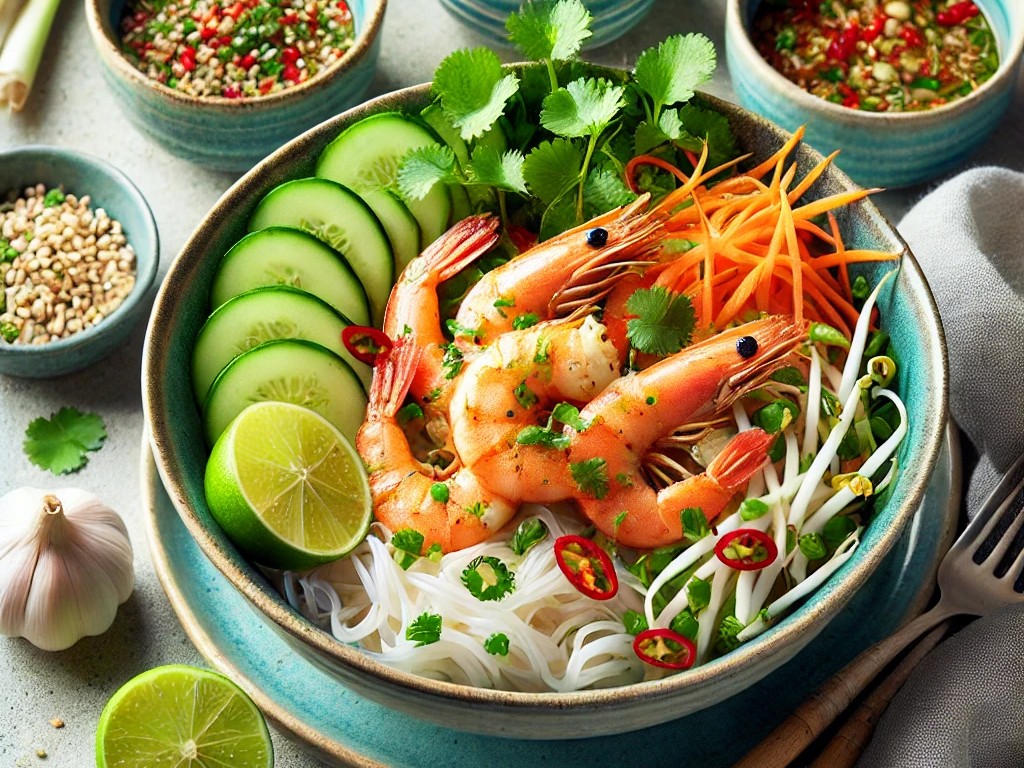 Lemongrass Stir-Fried Shrimp Rice Noodle Bowl